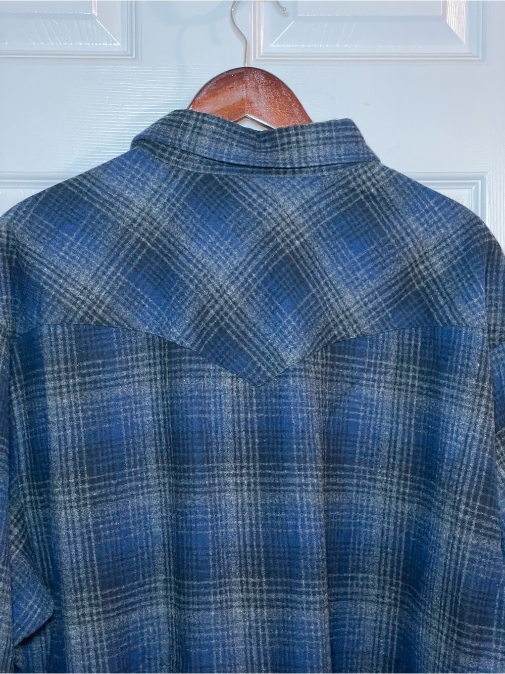 Pendleton Men’s XXL 100% Virgin Wool Blue Plaid Pearl Snap Western Shirt 2XL - Picture 7 of 8
